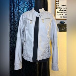 JouJou Light Gray Faux Leather Moto Jacket | Size S